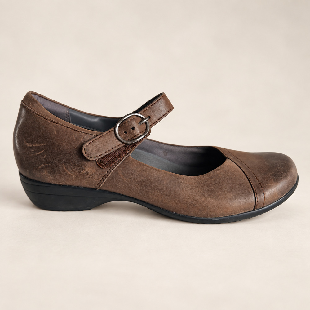 Dansko Brown Leather Mary Jane Shoes EU 38 US 7.5 8 Comfort Low Wedge